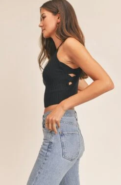 Portia Cutout Halter Top -Dresses Sales Store AMB KWT3220 BLACK 6