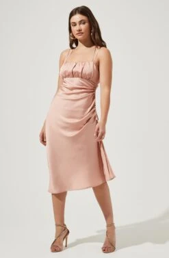 Gretel Ruched Midi Dress -Dresses Sales Store AMB SD6717 DUSTYPEACH 1