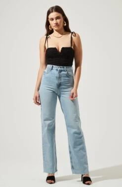 Danbury Ruched Tie Strap Bodysuit -Dresses Sales Store AMB ST6519 1