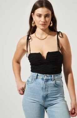 Danbury Ruched Tie Strap Bodysuit -Dresses Sales Store AMB ST6519 2