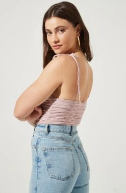 Danbury Ruched Tie Strap Bodysuit -Dresses Sales Store AMB ST6519 DUSTYPINK 4