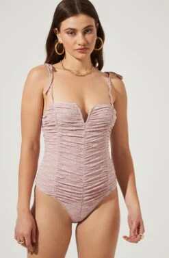 Danbury Ruched Tie Strap Bodysuit -Dresses Sales Store AMB ST6519 DUSTYPINK 5