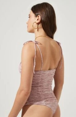Danbury Ruched Tie Strap Bodysuit -Dresses Sales Store AMB ST6519 DUSTYPINK 6