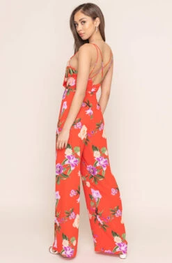 Strappy Back Jumpsuit -Dresses Sales Store AP7086 RED MULTI FLORALA