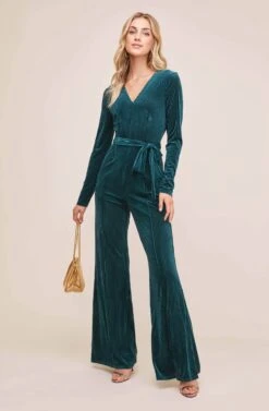 Velvet Jumpsuit -Dresses Sales Store AP7093B SPRUCE GREEN 1