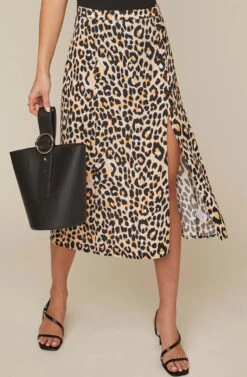 Button Front Midi Skirt -Dresses Sales Store AS9024B LEOPARD PRINT 4AA