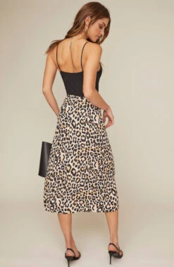 Button Front Midi Skirt -Dresses Sales Store AS9024B LEOPARD PRINT 8A