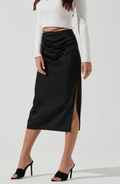 Hi Slit Ruched Skirt -Dresses Sales Store AS9086B BLACK 1562