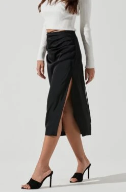 Hi Slit Ruched Skirt -Dresses Sales Store AS9086B BLACK 1564