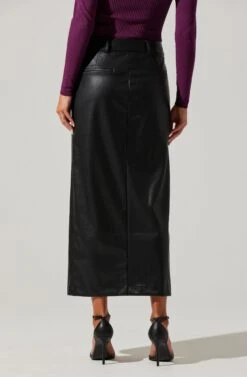 Low Rise Faux Leather Midi Skirt -Dresses Sales Store AS9156L BLACK 2