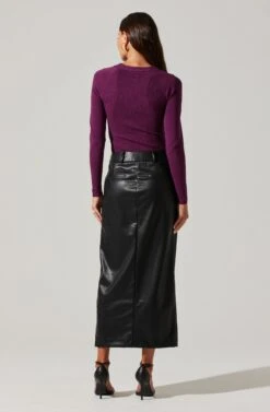 Low Rise Faux Leather Midi Skirt -Dresses Sales Store AS9156L BLACK 6
