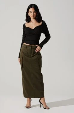 High Rise Cargo Maxi Skirt -Dresses Sales Store AS9163 OLIVE 1