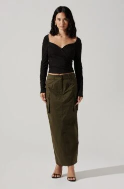 High Rise Cargo Maxi Skirt -Dresses Sales Store AS9163 OLIVE 4