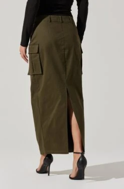 High Rise Cargo Maxi Skirt -Dresses Sales Store AS9163 OLIVE 5