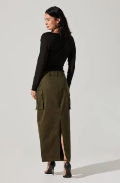 High Rise Cargo Maxi Skirt -Dresses Sales Store AS9163 OLIVE 6