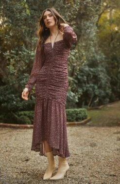 Athena Floral Ruched Long Sleeve Midi Dress -Dresses Sales Store ASTR FALL22 PT2 1376