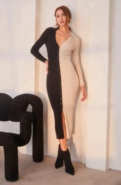 Two Toned Long Sleeve Midi Sweater Dress -Dresses Sales Store ASTR FALL23 ASSETS 0507