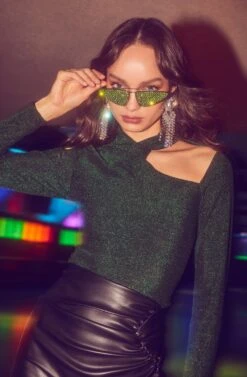 Crane Metallic Cutout Long Sleeve Top -Dresses Sales Store ASTR HOL22 SKATE 0657