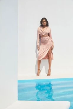 Perry Ruched Side Slit Midi Skirt -Dresses Sales Store ASTR SPR22 PT1 34262