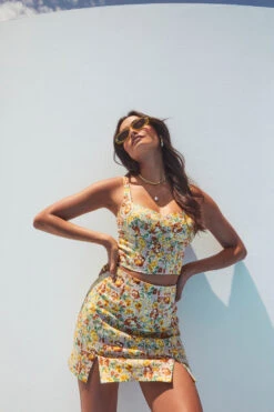 Monet Floral Double Slit Mini Skirt -Dresses Sales Store ASTR SPR22 PT1 34564