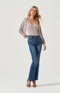 Long Sleeve Sweetheart Neck Top -Dresses Sales Store AT1072B CREAMMAUVE 1