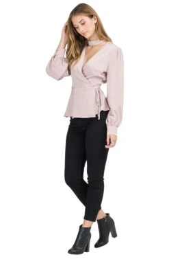 Choker Detail Wrap Top -Dresses Sales Store AT13222 PINK ADOBE 02