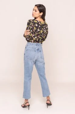 Drape Front Floral Long Sleeve Bodysuit -Dresses Sales Store AT15181 003 BLACK MULTI FLORAL 5