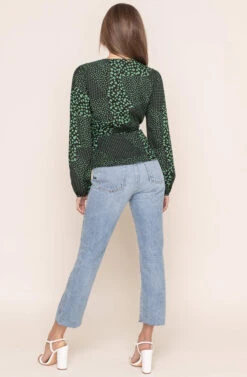 Long Sleeve Wrap Front Tie Top -Dresses Sales Store AT15439 BLACK GREEN MULTI FLORAL 3A