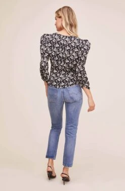 Shirred Floral Top -Dresses Sales Store AT15606B BLACK DITSY FLORAL 4