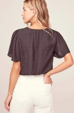 Jacquard Surplice Top -Dresses Sales Store AT15688 BLACK 5AA