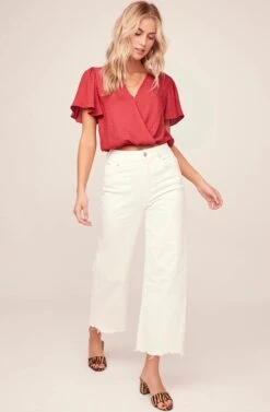 Jacquard Surplice Top -Dresses Sales Store AT15688 RED 1A