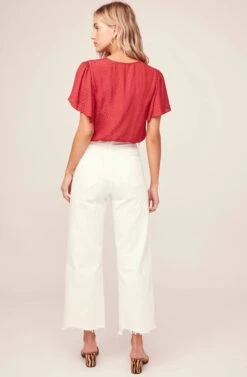 Jacquard Surplice Top -Dresses Sales Store AT15688 RED 4A