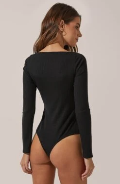 Square Neck Long Sleeve Bodysuit -Dresses Sales Store AT15694 003 BLACK 3