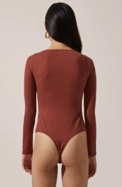 Square Neck Long Sleeve Bodysuit -Dresses Sales Store AT15694 003 MARSALA 3