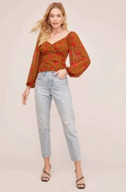 Shirred Long Sleeve Leopard Smocked Top -Dresses Sales Store AT15780 FLORAL ANIMAL PRINT 1