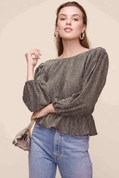 Reversible Peplum Top -Dresses Sales Store AT15867 GOLD METALLIC 11