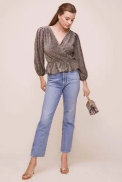 Reversible Peplum Top -Dresses Sales Store AT15867 GOLD METALLIC 5