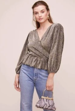 Reversible Peplum Top -Dresses Sales Store AT15867 GOLD METALLIC 7