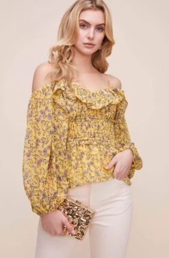 Ruffle Off Shoulder Smocked Floral Top