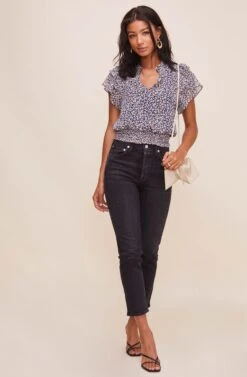 Ruffle Sleeve Top -Dresses Sales Store AT16190 NAVYMULTIFLORAL 1