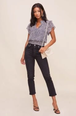 Ruffle Sleeve Top -Dresses Sales Store AT16190 NAVYMULTIFLORAL 2