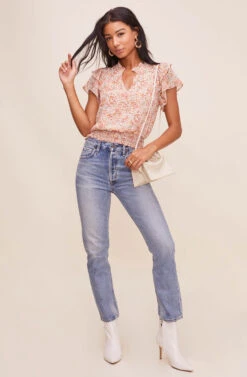 Ruffle Sleeve Top -Dresses Sales Store AT16190 PEACHMAUVEFLORAL 2