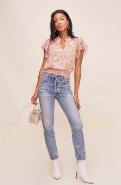 Ruffle Sleeve Top -Dresses Sales Store AT16190 PEACHMAUVEFLORAL 3