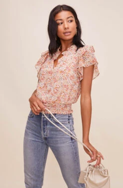 Ruffle Sleeve Top -Dresses Sales Store AT16190 PEACHMAUVEFLORAL 5