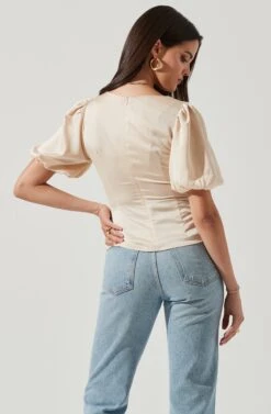 Deep V Balloon Sleeve Top -Dresses Sales Store AT16293 CHAMPAGNE 4