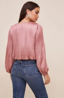 Long Sleeve Wrap Front Top -Dresses Sales Store AT16312 BLUSH 5