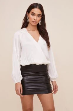 Long Sleeve Wrap Front Top -Dresses Sales Store AT16312 IVORY 2