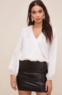 Long Sleeve Wrap Front Top -Dresses Sales Store AT16312 IVORY 3