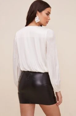 Long Sleeve Wrap Front Top -Dresses Sales Store AT16312 IVORY 5