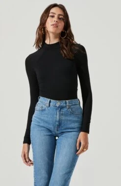 Prue Long Sleeve Back Twist Bodysuit -Dresses Sales Store AT16474 BLACK 2